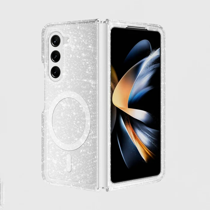 Samsung Z Fold 6 Kılıf M-safe Şarj Özellikli Parlayan Simli Saydam Renkli Allstar Kapak