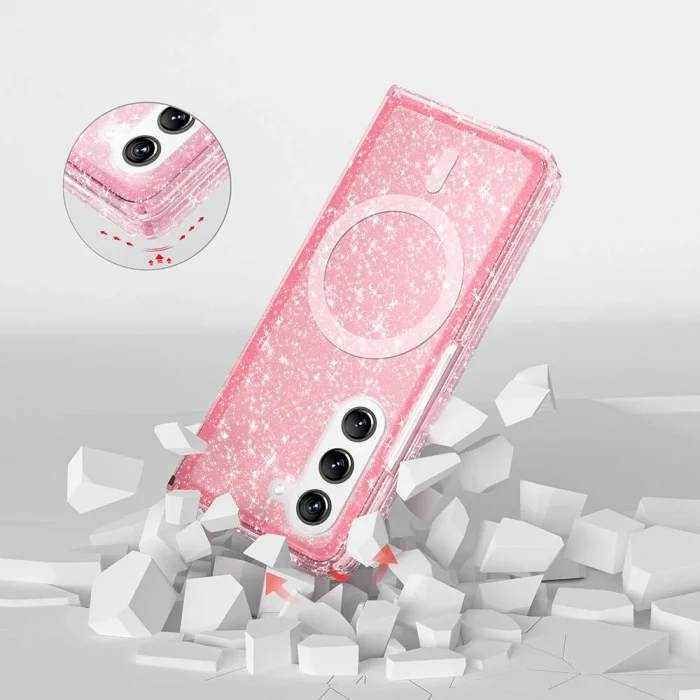 Samsung Z Fold 6 Kılıf M-safe Şarj Özellikli Parlayan Simli Saydam Renkli Allstar Kapak