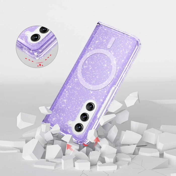 Samsung Z Fold 6 Kılıf M-safe Şarj Özellikli Parlayan Simli Saydam Renkli Allstar Kapak