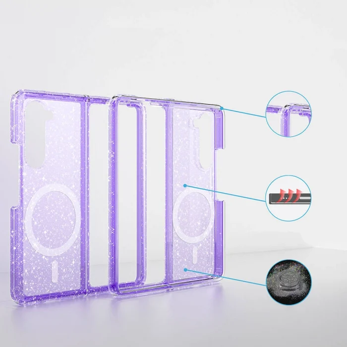 Samsung Z Fold 6 Kılıf M-safe Şarj Özellikli Parlayan Simli Saydam Renkli Allstar Kapak