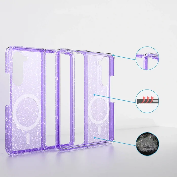 Samsung Z Fold 6 Kılıf M-safe Şarj Özellikli Parlayan Simli Saydam Renkli Allstar Kapak