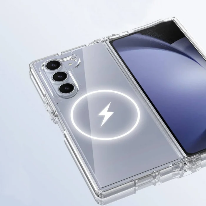 Samsung Z Fold 6 Kılıf M-safe Şarj Özellikli Şeffaf Sert PC Embos Kapak