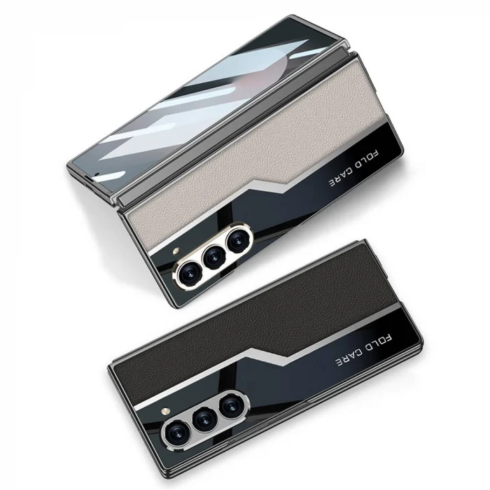 Samsung Z Fold 6 Kılıf Ultra İnce Kamera Korumalı PC + Deri Arka Yüzey Kıpta Poligan Kapak