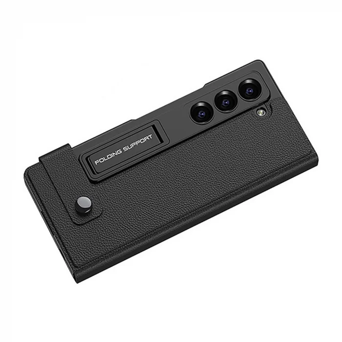 Samsung Z Fold 6 Suni Deri Tasarımlı Kalem Bölmeli Kıpta Kartlıklı Standlı Kapak