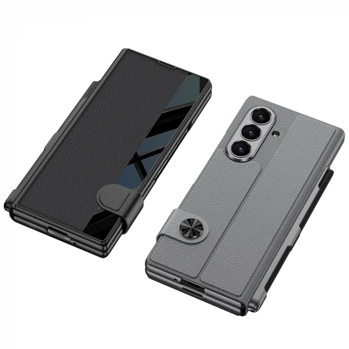 Samsung Z Fold 7 Kılıf Kamera Korumalı Kıpta Aynalı Kalem Bölmeli Fest Kapak