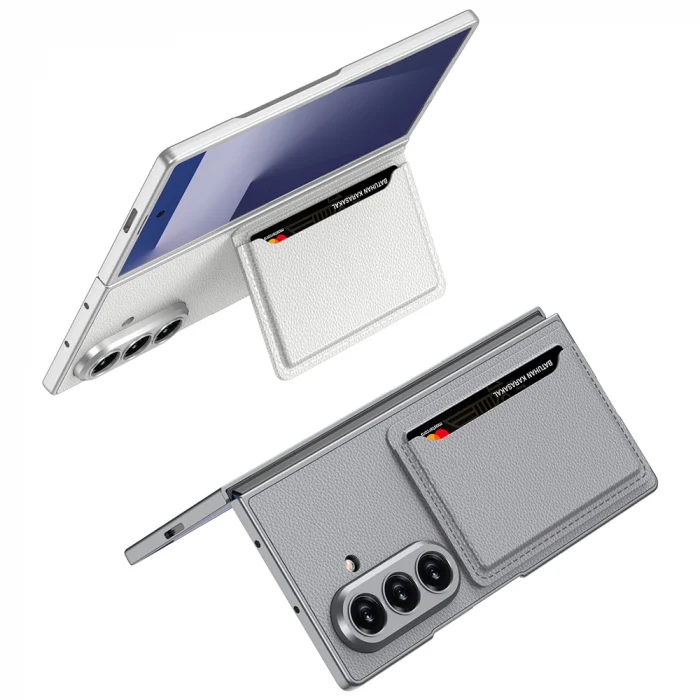 Samsung Z Fold 7 Suni Deri Arka Yüzey Kartlıklı Kıpta Silikon Kapak