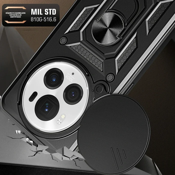 Honor Magic 6 Pro Kılıf Magnetik Standlı Kamera Korumalı Sürgülü Vega Kapak