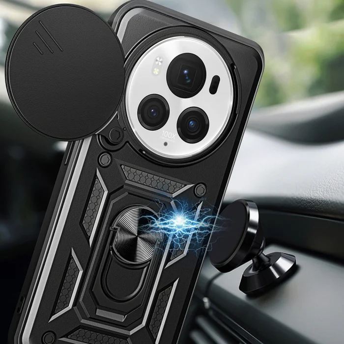 Honor Magic 6 Pro Kılıf Magnetik Standlı Kamera Korumalı Sürgülü Vega Kapak