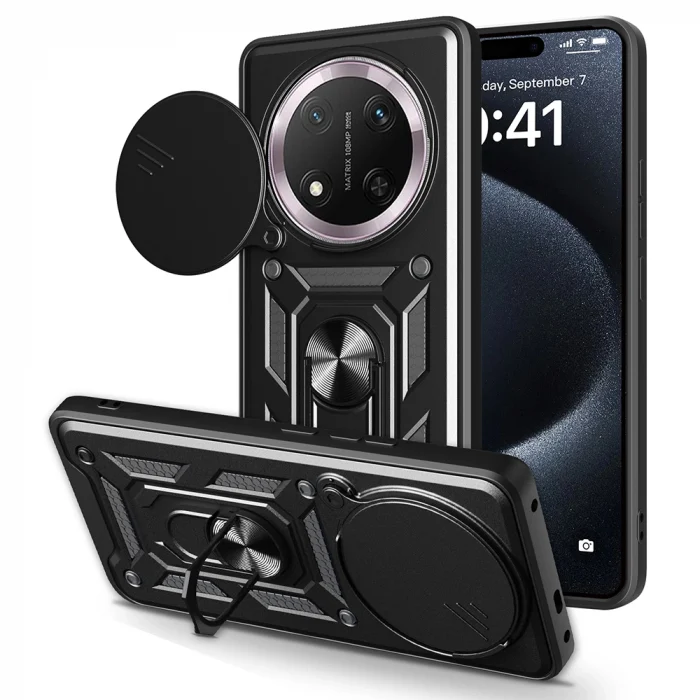 Honor Magic 7 Lite Kılıf Magnetik Standlı Kamera Korumalı  Sürgülü Kapak