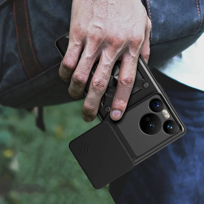 Huawei Pura 70 5G Kılıf Magnetik Standlı Kamera Korumalı Sürgülü Vega Kapak