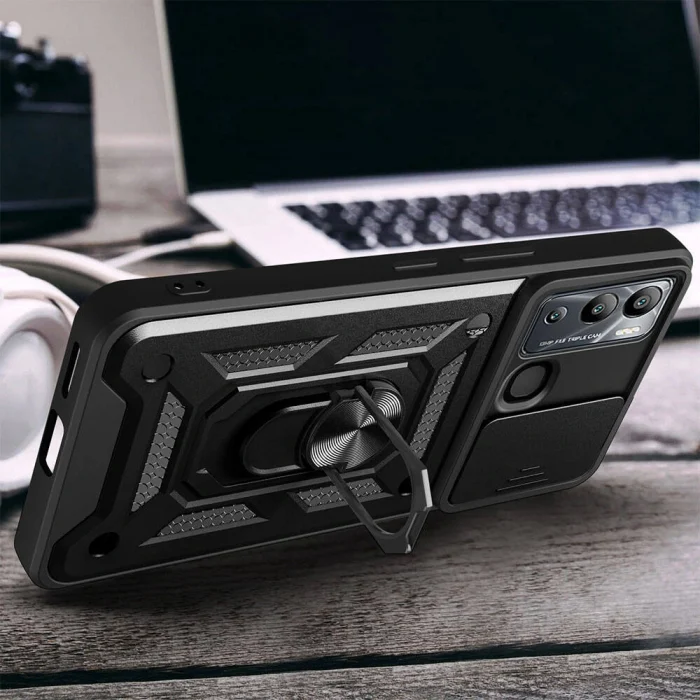 İnfinix Hot 12i Kılıf Magnetik Standlı Kamera Korumalı Sürgülü Vega Kapak