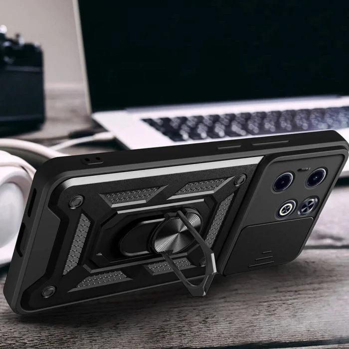 İnfinix Hot 40i Kılıf Magnetik Standlı Kamera Korumalı Sürgülü Vega Kapak