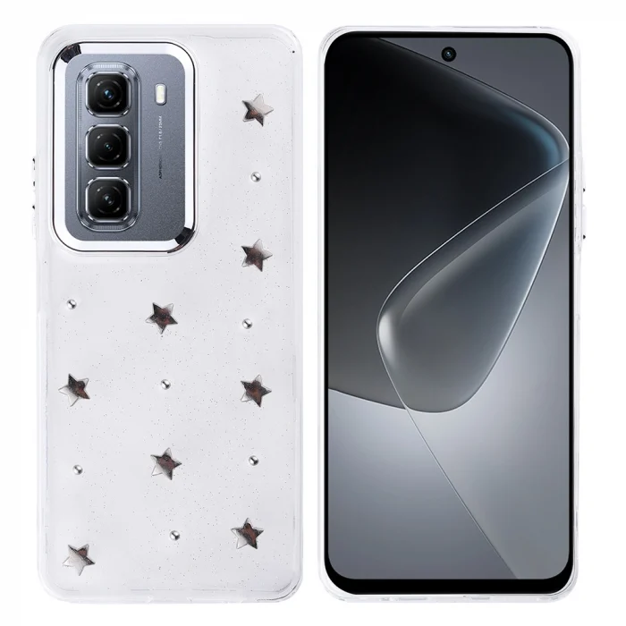 İnfinix Hot 50 4G Kılıf Airbag Tasarımlı Simli Şeffaf Kutup Kapak