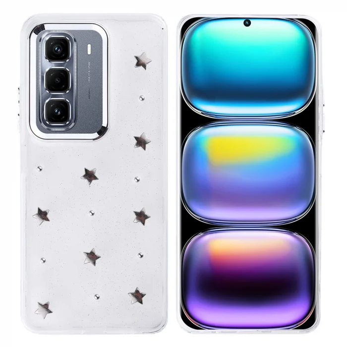 İnfinix Hot 50 Pro Plus 4G Kılıf Airbag Tasarımlı Simli Şeffaf Kutup Kapak