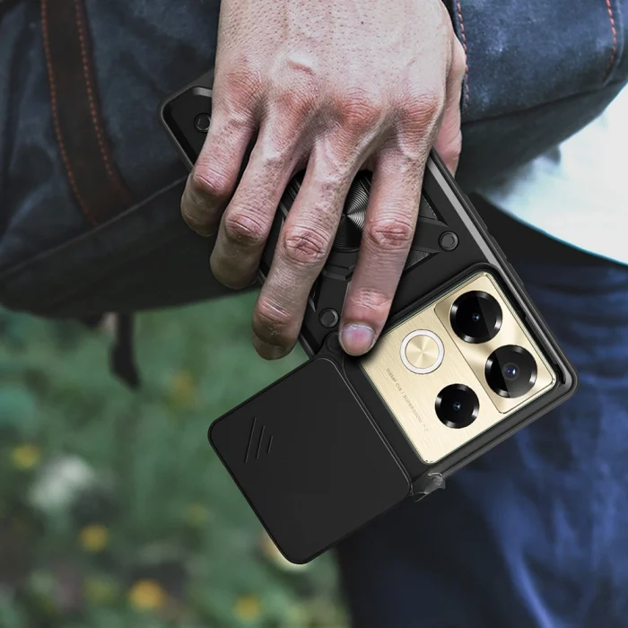 İnfinix Note 40 Pro Kılıf Magnetik Standlı Kamera Korumalı Sürgülü Vega Kapak