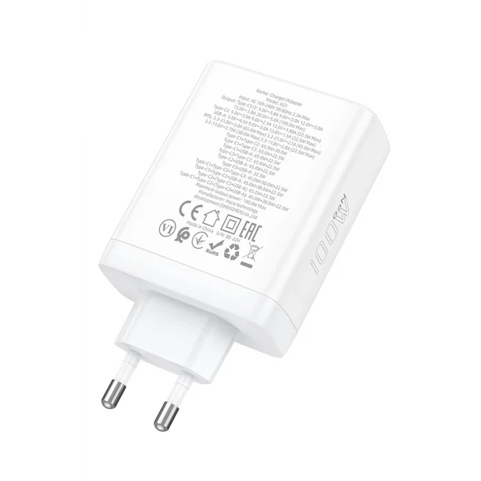 100W  Hızlı Süper Şarj Leader PD 3 Adet Type-C 1 Adet USB Şarj Aleti - Beyaz