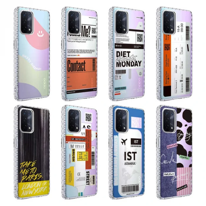 Oppo A74 4G Kılıf Airbag Kenarlı Renkli Desenli Silikon Elegans Kapak