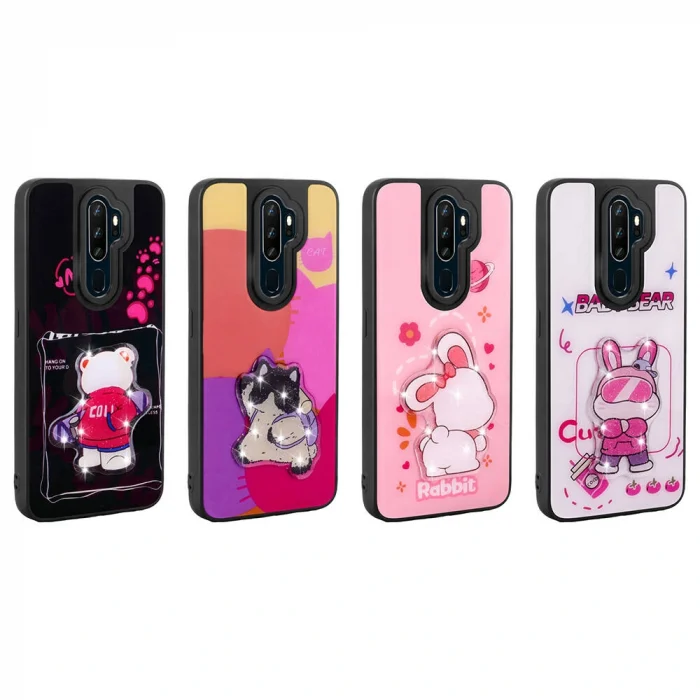 Oppo A9 2020 Kılıf Parlayan Kabartmalı İkonik Figürlü Amas Silikon Kapak