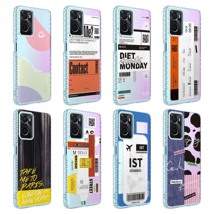 Oppo A96 4G Kılıf Airbag Kenarlı Renkli Desenli Silikon Elegans Kapak