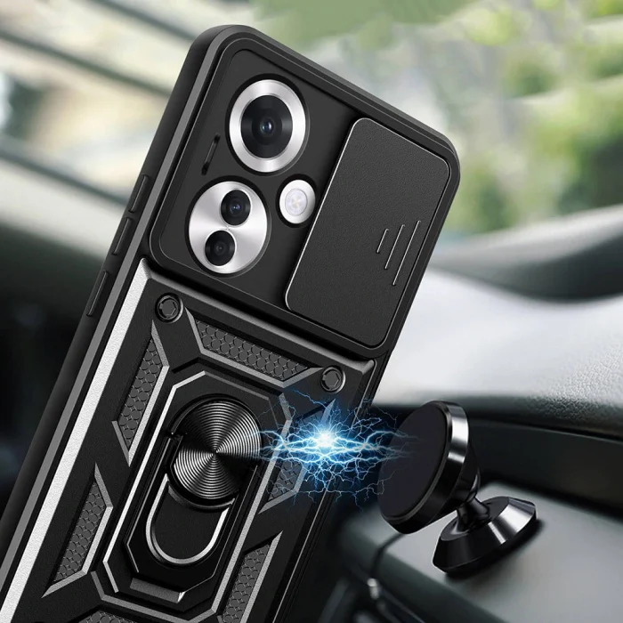 Oppo Reno 11F 5G Kılıf Magnetik Standlı Kamera Korumalı Sürgülü Vega Kapak