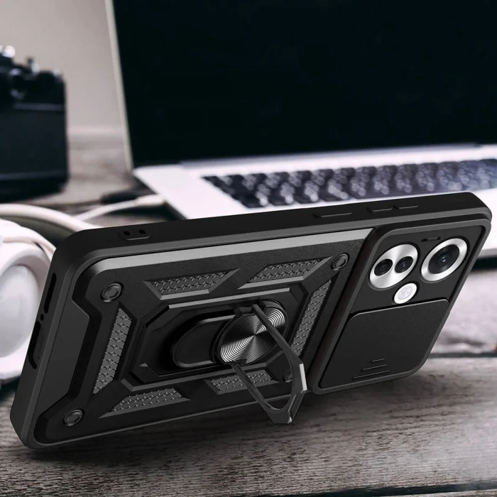 Oppo Reno 11F 5G Kılıf Magnetik Standlı Kamera Korumalı Sürgülü Vega Kapak