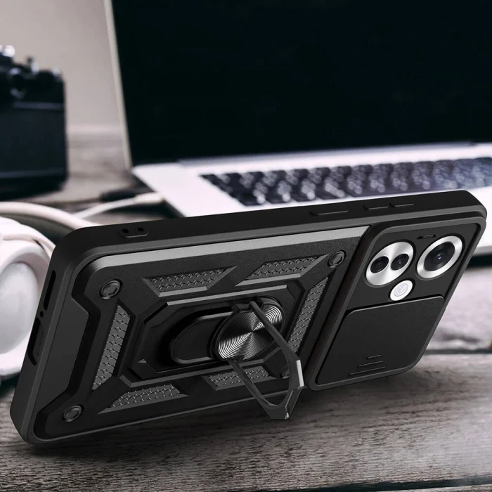 Oppo Reno 11F 5G Kılıf Magnetik Standlı Kamera Korumalı Sürgülü Vega Kapak