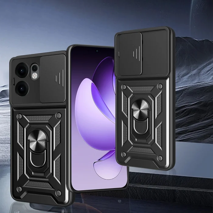 Oppo Reno 13F 5G Kılıf Magnetik Standlı Kamera Korumalı Sürgülü Vega Kapak