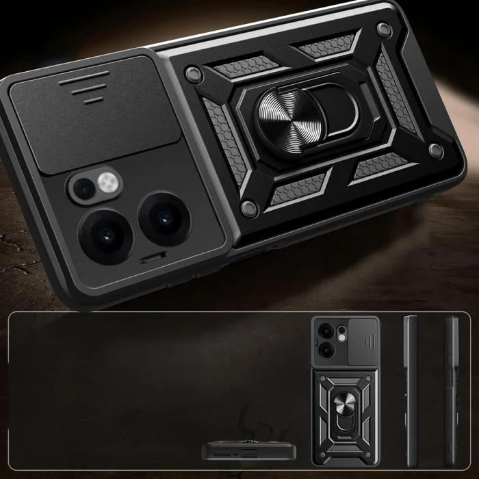 Oppo Reno 13F 5G Kılıf Magnetik Standlı Kamera Korumalı Sürgülü Vega Kapak