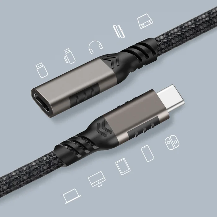 Qgeem Extension USB3.2 Type-C PD Uzatma Kablosu 100W 20Gbps 4K@60Hz 3 Metre