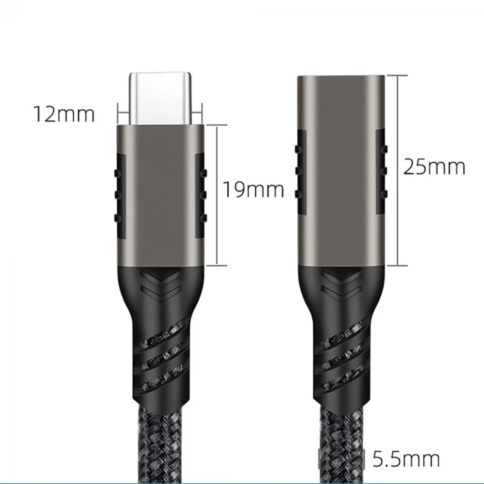Qgeem Extension USB3.2 Type-C PD Uzatma Kablosu 100W 20Gbps 4K@60Hz 3 Metre