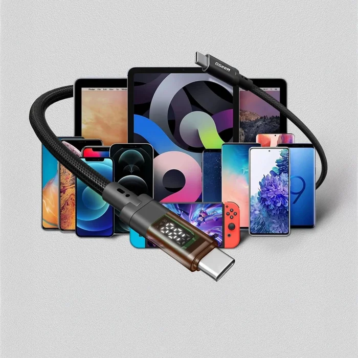 Qgeem QG04 Dijital LED Göstergeli Type-C to Type-C PD 40G 8K@60Hz Data Kablosu 240W 1M