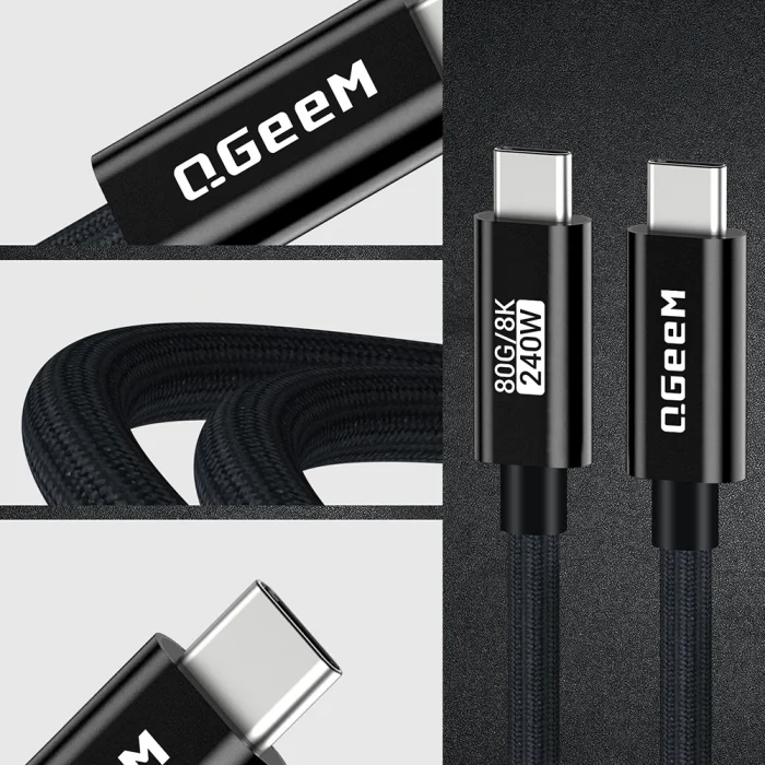 Qgeem QG05 Type-C to Type-C USB5 PD Data Kablosu 240W 80Gbps 8K@60Hz 1.2 Metre