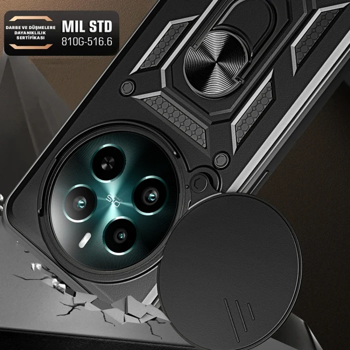 Realme 12 Plus Kılıf Magnetik Standlı Kamera Korumalı Sürgülü Vega Kapak