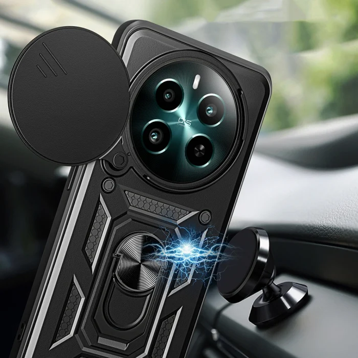 Realme 12 Plus Kılıf Magnetik Standlı Kamera Korumalı Sürgülü Vega Kapak