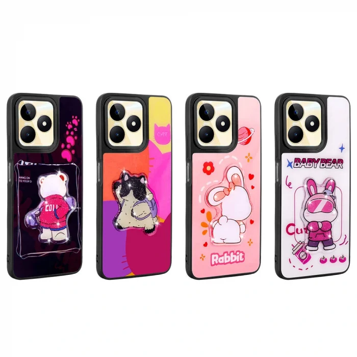 Realme C53 Kılıf Parlayan Kabartmalı İkonik Figürlü Amas Silikon Kapak