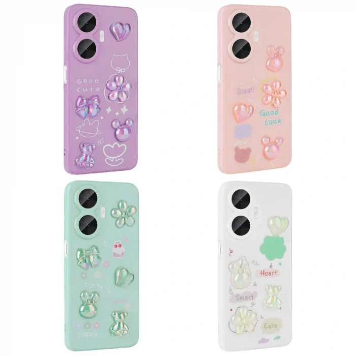 Realme C55 Kılıf Kabartma Figürlü Parlak Toys Silikon Kapak