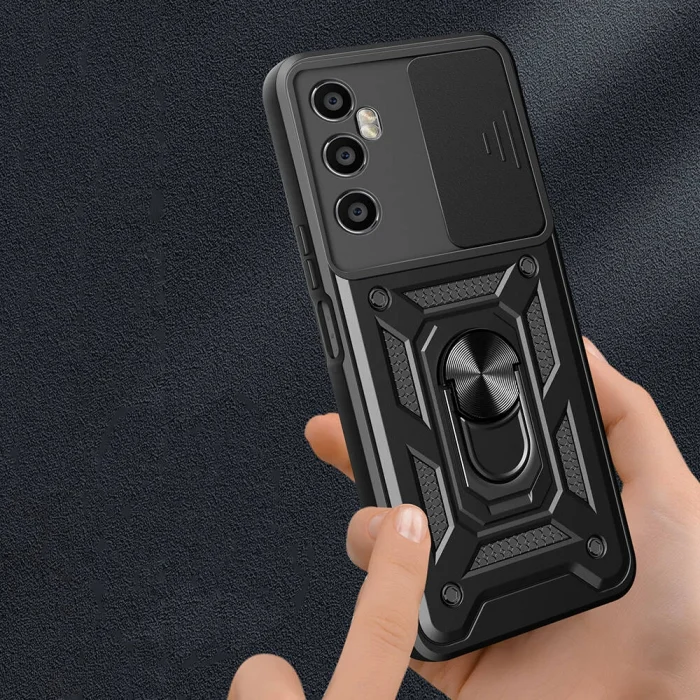 Realme C65 4G Kılıf Magnetik Standlı Kamera Korumalı Sürgülü Vega Kapak