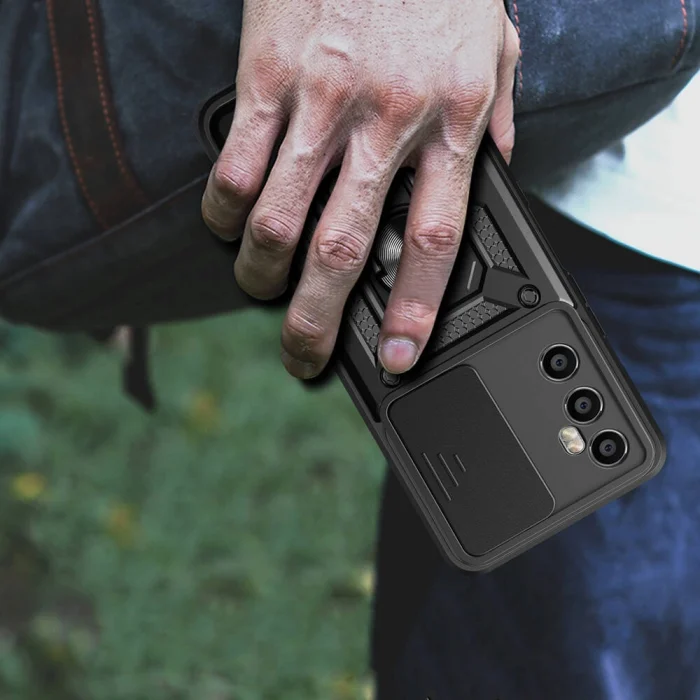 Realme C65 4G Kılıf Magnetik Standlı Kamera Korumalı Sürgülü Vega Kapak