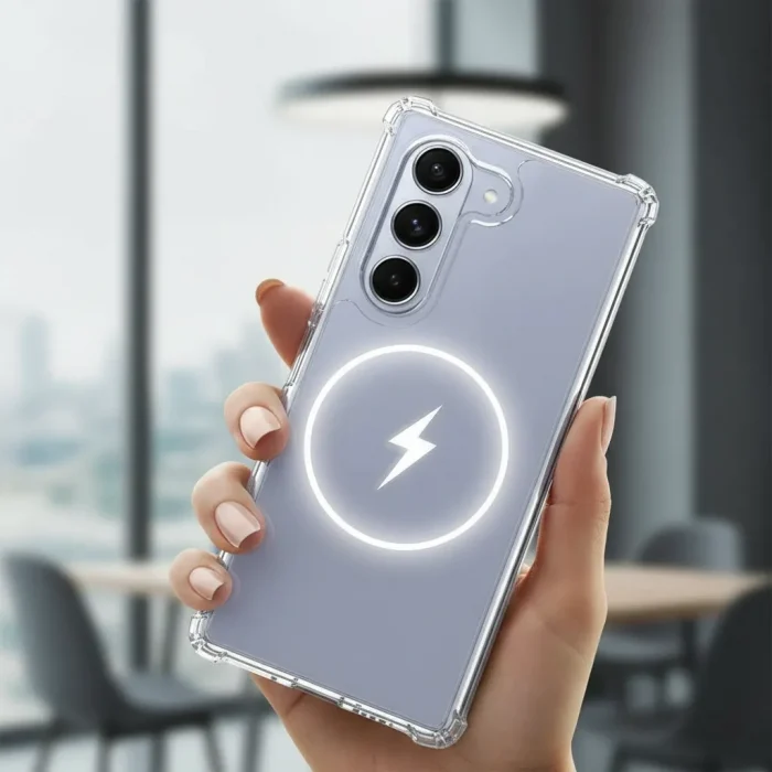 Samsung Z Flip 6 Uyumlu Kılıf M-safe Şarj Özellikli Şeffaf Sert PC Kapak