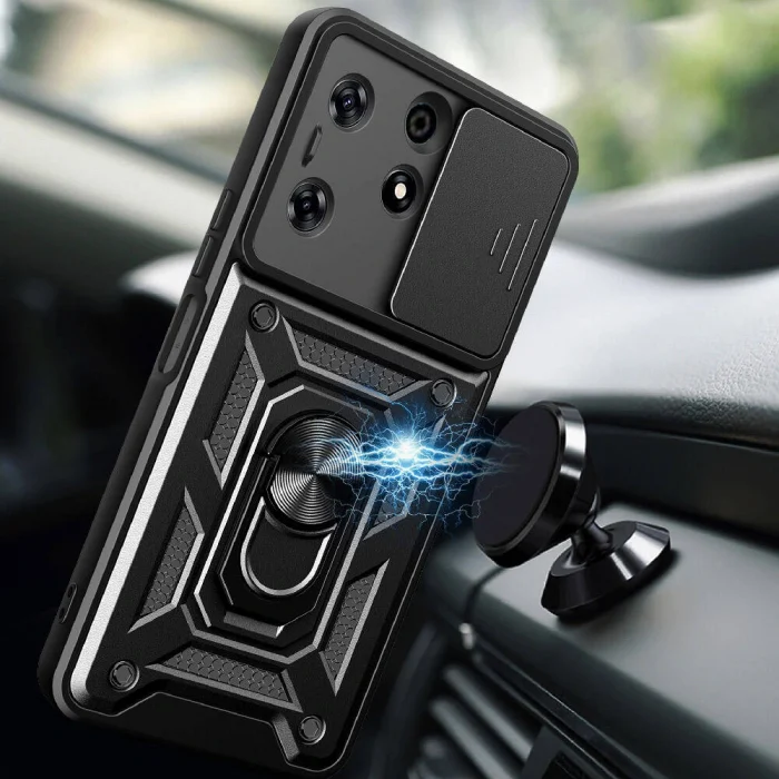 Tecno Spark 10 Pro Kılıf Magnetik Standlı Kamera Korumalı Sürgülü Vega Kapak