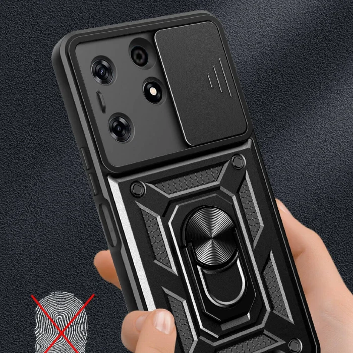 Tecno Spark 10 Pro Kılıf Magnetik Standlı Kamera Korumalı Sürgülü Vega Kapak