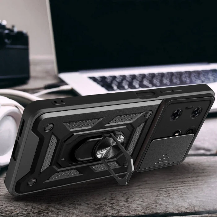 Tecno Spark 10 Pro Kılıf Magnetik Standlı Kamera Korumalı Sürgülü Vega Kapak