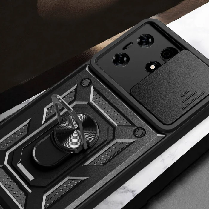 Tecno Spark 10 Pro Kılıf Magnetik Standlı Kamera Korumalı Sürgülü Vega Kapak