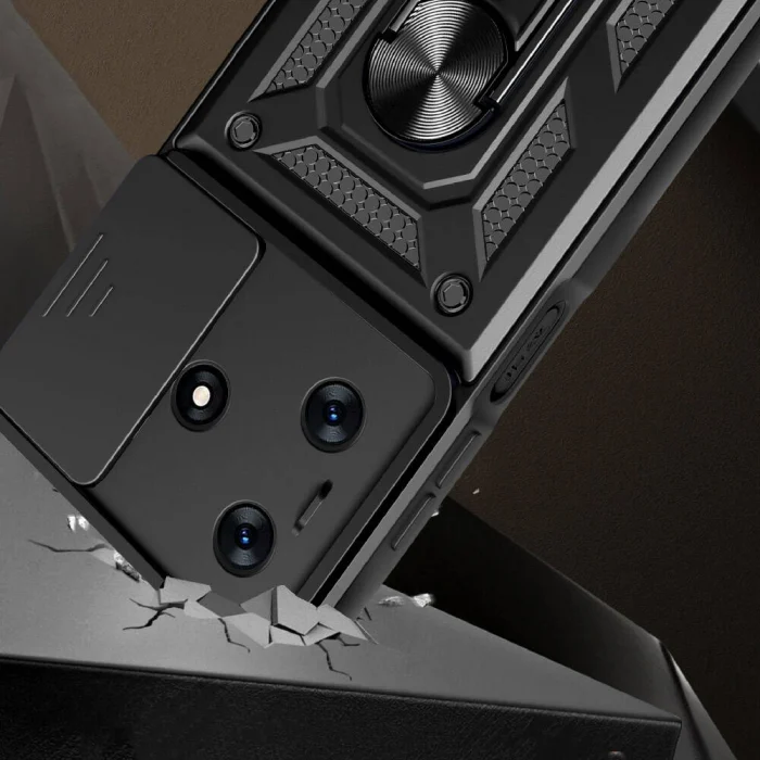 Tecno Spark 10C Kılıf Magnetik Standlı Kamera Korumalı Sürgülü Vega Kapak
