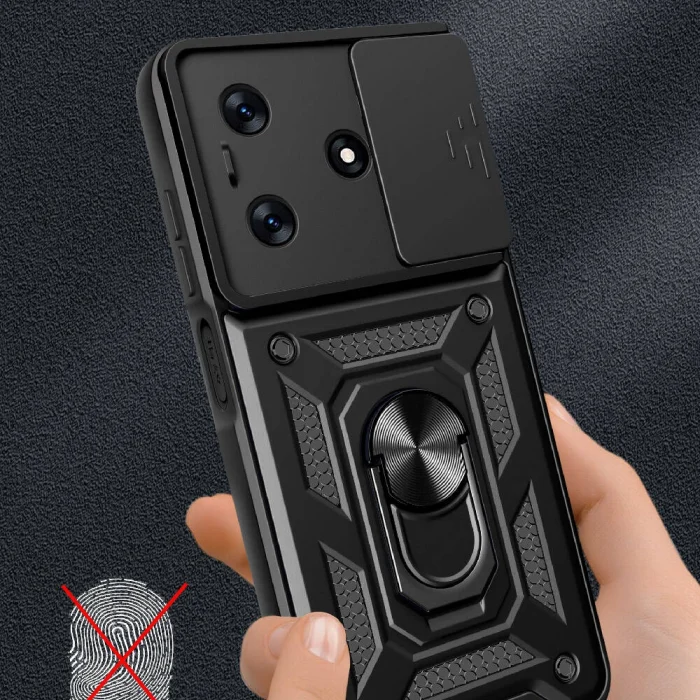 Tecno Spark 10C Kılıf Magnetik Standlı Kamera Korumalı Sürgülü Vega Kapak