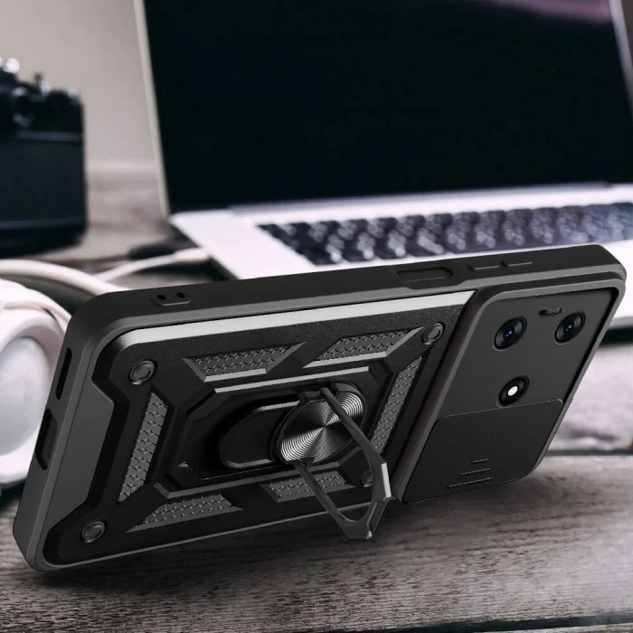 Tecno Spark 10C Kılıf Magnetik Standlı Kamera Korumalı Sürgülü Vega Kapak