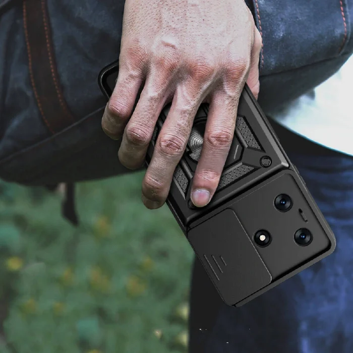 Tecno Spark 10C Kılıf Magnetik Standlı Kamera Korumalı Sürgülü Vega Kapak