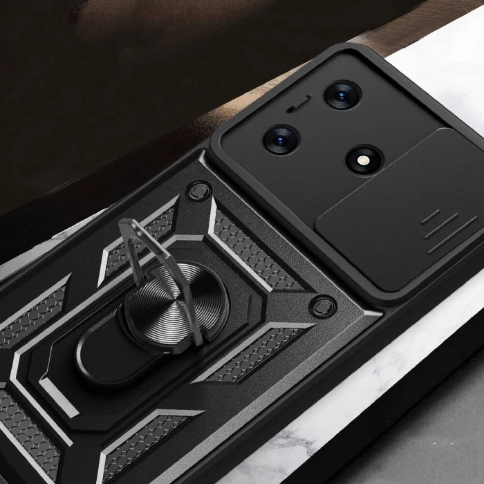 Tecno Spark 10C Kılıf Magnetik Standlı Kamera Korumalı Sürgülü Vega Kapak