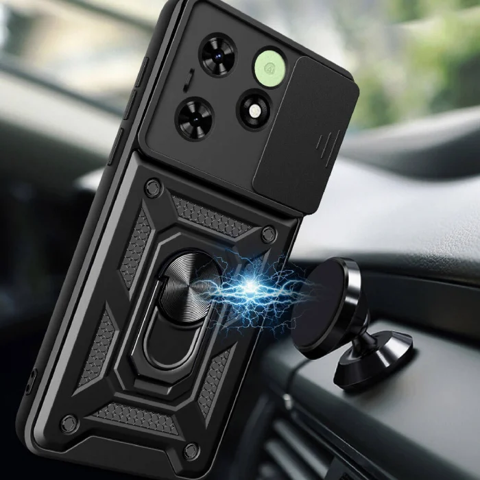 Tecno Spark 20 Kılıf Magnetik Standlı Kamera Korumalı Sürgülü Vega Kapak
