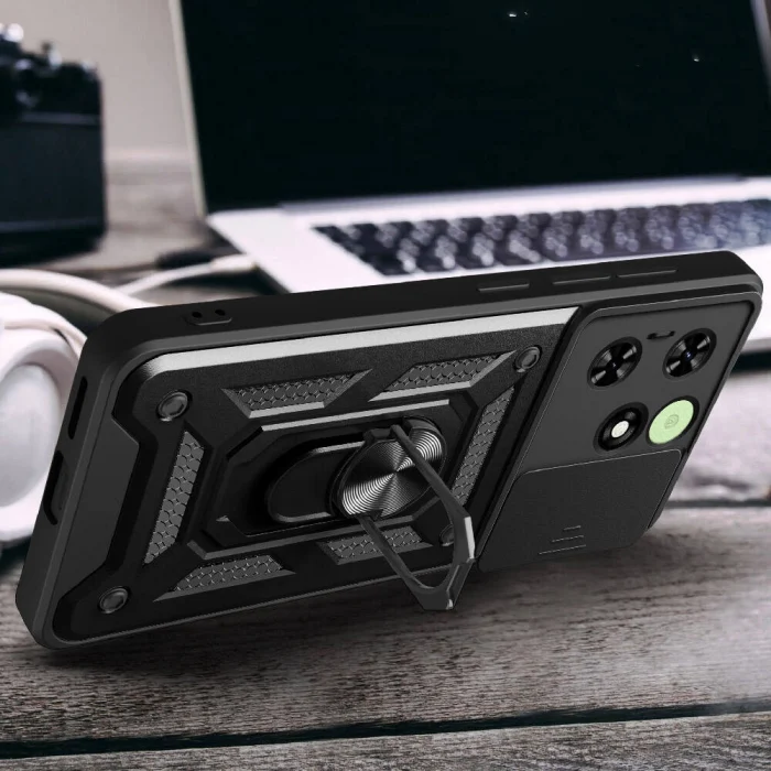 Tecno Spark 20C Kılıf Magnetik Standlı Kamera Korumalı Sürgülü Vega Kapak